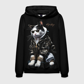 Мужская толстовка 3D с принтом Hip hop cat в Рязани, 100% полиэстер | двухслойный капюшон со шнурком для регулировки, мягкие манжеты на рукавах и по низу толстовки, спереди карман-кенгуру с мягким внутренним слоем. | Тематика изображения на принте: 