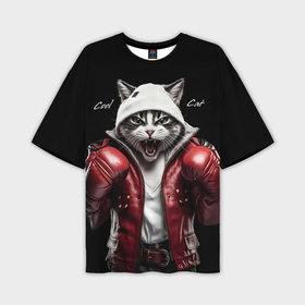 Мужская футболка oversize 3D с принтом Cool fighting cat в Курске,  |  | Тематика изображения на принте: 