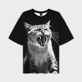 Мужская футболка oversize 3D с принтом Орущий вредный кот в Тюмени,  |  | Тематика изображения на принте: 