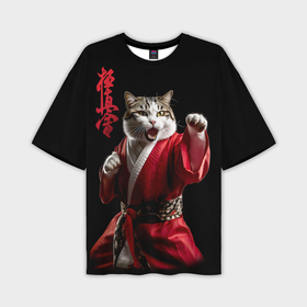 Мужская футболка oversize 3D с принтом Кот боец каратэ киокушинкай в Курске,  |  | Тематика изображения на принте: 