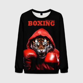 Мужской свитшот 3D с принтом Boxing tiger в Новосибирске, 100% полиэстер с мягким внутренним слоем | круглый вырез горловины, мягкая резинка на манжетах и поясе, свободная посадка по фигуре | Тематика изображения на принте: 