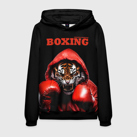 Мужская толстовка 3D с принтом Boxing tiger в Кировске, 100% полиэстер | двухслойный капюшон со шнурком для регулировки, мягкие манжеты на рукавах и по низу толстовки, спереди карман-кенгуру с мягким внутренним слоем. | Тематика изображения на принте: 