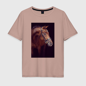 Мужская футболка хлопок Oversize с принтом Лошадь во всей красе в Белгороде, 100% хлопок | свободный крой, круглый ворот, “спинка” длиннее передней части | 