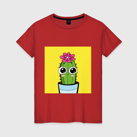Женская футболка хлопок с принтом Милашка   кактус в Кировске, 100% хлопок | прямой крой, круглый вырез горловины, длина до линии бедер, слегка спущенное плечо | 