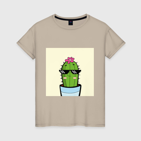 Женская футболка хлопок с принтом Кактус: я крут в Курске, 100% хлопок | прямой крой, круглый вырез горловины, длина до линии бедер, слегка спущенное плечо | 