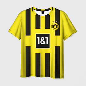 Мужская футболка 3D с принтом ФК Боруссия Дортмунд форма 22 23 домашняя в Белгороде, 100% полиэфир | прямой крой, круглый вырез горловины, длина до линии бедер | 