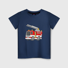 Детская футболка хлопок с принтом Красная пожарная машина , 100% хлопок | круглый вырез горловины, полуприлегающий силуэт, длина до линии бедер | Тематика изображения на принте: 