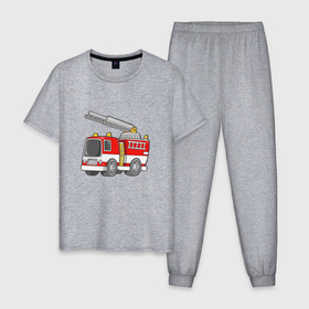 Мужская пижама хлопок с принтом Красная пожарная машина в Тюмени, 100% хлопок | брюки и футболка прямого кроя, без карманов, на брюках мягкая резинка на поясе и по низу штанин
 | Тематика изображения на принте: 