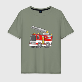 Мужская футболка хлопок Oversize с принтом Красная пожарная машина в Белгороде, 100% хлопок | свободный крой, круглый ворот, “спинка” длиннее передней части | Тематика изображения на принте: 