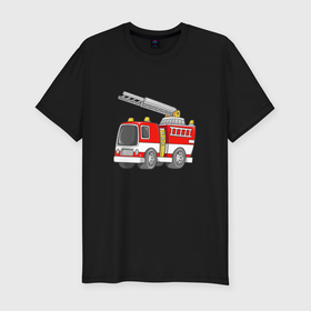 Мужская футболка хлопок Slim с принтом Красная пожарная машина в Белгороде, 92% хлопок, 8% лайкра | приталенный силуэт, круглый вырез ворота, длина до линии бедра, короткий рукав | Тематика изображения на принте: 