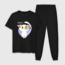 Мужская пижама хлопок с принтом Судзумэ закрывающая двери: Котик белый , 100% хлопок | брюки и футболка прямого кроя, без карманов, на брюках мягкая резинка на поясе и по низу штанин
 | Тематика изображения на принте: 