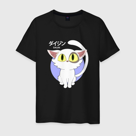 Мужская футболка хлопок с принтом Судзумэ закрывающая двери: Котик белый , 100% хлопок | прямой крой, круглый вырез горловины, длина до линии бедер, слегка спущенное плечо. | 