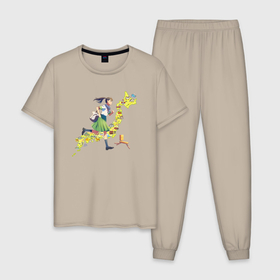 Мужская пижама хлопок с принтом Судзумэ бежит по Японии , 100% хлопок | брюки и футболка прямого кроя, без карманов, на брюках мягкая резинка на поясе и по низу штанин
 | 