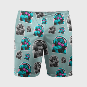 Мужские шорты спортивные с принтом обезьяна меломан в Санкт-Петербурге,  |  | Тематика изображения на принте: 