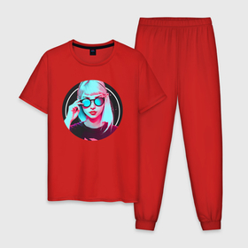 Мужская пижама хлопок с принтом neon girl в Курске, 100% хлопок | брюки и футболка прямого кроя, без карманов, на брюках мягкая резинка на поясе и по низу штанин
 | 