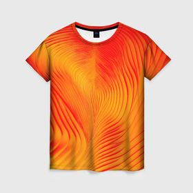 Женская футболка 3D с принтом Фантазия в красном и желтом в Петрозаводске, 100% полиэфир ( синтетическое хлопкоподобное полотно) | прямой крой, круглый вырез горловины, длина до линии бедер | 
