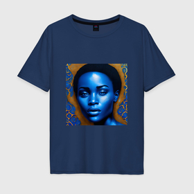 Мужская футболка хлопок Oversize с принтом Красивая девушка в синем цвете   нейросеть в Екатеринбурге, 100% хлопок | свободный крой, круглый ворот, “спинка” длиннее передней части | 