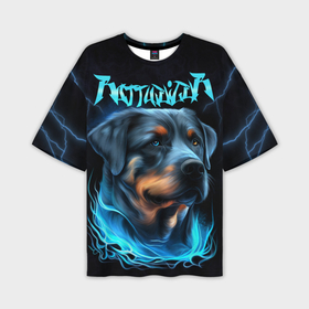 Мужская футболка oversize 3D с принтом Rottweiler and lightnings в Белгороде,  |  | 