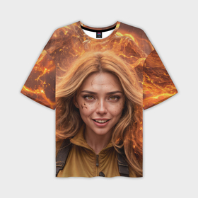 Мужская футболка oversize 3D с принтом Девушка в огне в Петрозаводске,  |  | Тематика изображения на принте: 