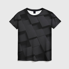 Женская футболка 3D с принтом Чёрные геометрические блоки в Рязани, 100% полиэфир ( синтетическое хлопкоподобное полотно) | прямой крой, круглый вырез горловины, длина до линии бедер | 