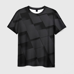 Мужская футболка 3D с принтом Чёрные геометрические блоки в Новосибирске, 100% полиэфир | прямой крой, круглый вырез горловины, длина до линии бедер | Тематика изображения на принте: 