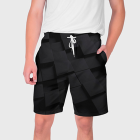 Мужские шорты 3D с принтом Чёрные геометрические блоки в Кировске,  полиэстер 100% | прямой крой, два кармана без застежек по бокам. Мягкая трикотажная резинка на поясе, внутри которой широкие завязки. Длина чуть выше колен | 