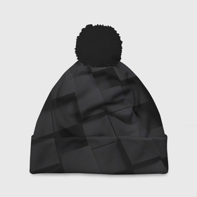 Шапка 3D c помпоном с принтом Чёрные геометрические блоки в Санкт-Петербурге, 100% полиэстер | универсальный размер, печать по всей поверхности изделия | 