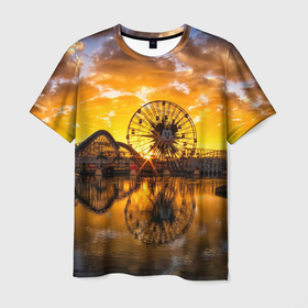 Мужская футболка 3D с принтом Река и парк развлечений в Курске, 100% полиэфир | прямой крой, круглый вырез горловины, длина до линии бедер | 