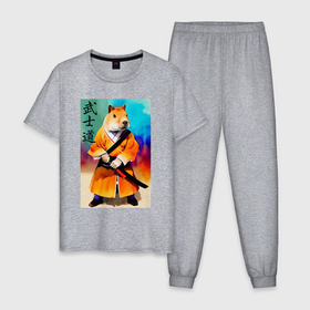 Мужская пижама хлопок с принтом Капибара   Бусидо   кодекс самурая   нейросеть в Белгороде, 100% хлопок | брюки и футболка прямого кроя, без карманов, на брюках мягкая резинка на поясе и по низу штанин
 | 