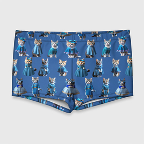Мужские купальные плавки 3D с принтом Коты в голубых костюмчиках   синий фон в Белгороде, Полиэстер 85%, Спандекс 15% |  | 