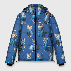 Мужская зимняя куртка 3D с принтом Коты в голубых костюмчиках   синий фон в Санкт-Петербурге, верх — 100% полиэстер; подкладка — 100% полиэстер; утеплитель — 100% полиэстер | длина ниже бедра, свободный силуэт Оверсайз. Есть воротник-стойка, отстегивающийся капюшон и ветрозащитная планка. 

Боковые карманы с листочкой на кнопках и внутренний карман на молнии. | 