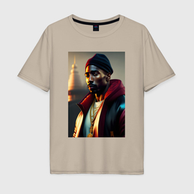 Мужская футболка хлопок Oversize с принтом 2pac шакур в Тюмени, 100% хлопок | свободный крой, круглый ворот, “спинка” длиннее передней части | 