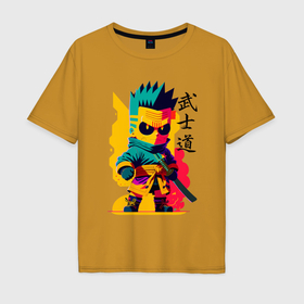 Мужская футболка хлопок Oversize с принтом Bart Simpson   samurai   bushido в Кировске, 100% хлопок | свободный крой, круглый ворот, “спинка” длиннее передней части | 