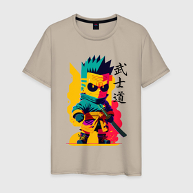Мужская футболка хлопок с принтом Bart Simpson   samurai   bushido в Петрозаводске, 100% хлопок | прямой крой, круглый вырез горловины, длина до линии бедер, слегка спущенное плечо. | 