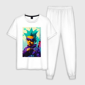 Мужская пижама хлопок с принтом Bart Simpson   cyberpunk   neural network в Кировске, 100% хлопок | брюки и футболка прямого кроя, без карманов, на брюках мягкая резинка на поясе и по низу штанин
 | 