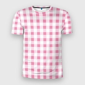 Мужская футболка 3D Slim с принтом Барби розовый: клетка в Тюмени, 100% полиэстер с улучшенными характеристиками | приталенный силуэт, круглая горловина, широкие плечи, сужается к линии бедра | 