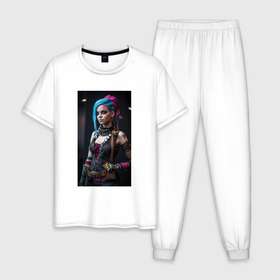 Мужская пижама хлопок с принтом Jinx model Arcane League of Legends в Белгороде, 100% хлопок | брюки и футболка прямого кроя, без карманов, на брюках мягкая резинка на поясе и по низу штанин
 | 