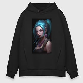 Мужское худи Oversize хлопок с принтом Jinx art Arcane  League of  Legends в Белгороде, френч-терри — 70% хлопок, 30% полиэстер. Мягкий теплый начес внутри —100% хлопок | боковые карманы, эластичные манжеты и нижняя кромка, капюшон на магнитной кнопке | 