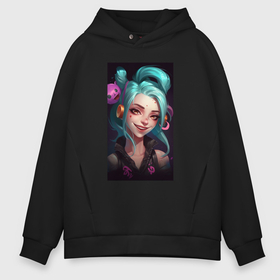 Мужское худи Oversize хлопок с принтом Jinx  art  Arcane League of   Legends в Екатеринбурге, френч-терри — 70% хлопок, 30% полиэстер. Мягкий теплый начес внутри —100% хлопок | боковые карманы, эластичные манжеты и нижняя кромка, капюшон на магнитной кнопке | Тематика изображения на принте: 