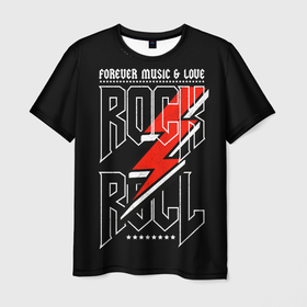 Мужская футболка 3D с принтом Rock and Roll Forever в Екатеринбурге, 100% полиэфир | прямой крой, круглый вырез горловины, длина до линии бедер | 