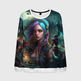 Мужской свитшот 3D с принтом Jinx art Arcane  League  of Legends в Санкт-Петербурге, 100% полиэстер с мягким внутренним слоем | круглый вырез горловины, мягкая резинка на манжетах и поясе, свободная посадка по фигуре | 