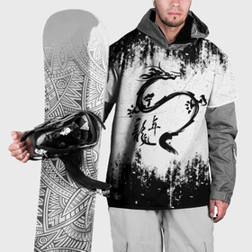 Накидка на куртку 3D с принтом Японский дракон с иероглифами в Новосибирске, 100% полиэстер |  | 