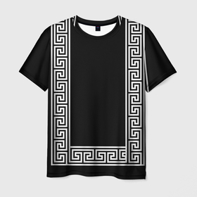 Мужская футболка 3D с принтом Египетский орнамент на черном фоне , 100% полиэфир | прямой крой, круглый вырез горловины, длина до линии бедер | 