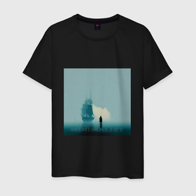 Мужская футболка хлопок с принтом Океан   минимализм   нейросеть в Екатеринбурге, 100% хлопок | прямой крой, круглый вырез горловины, длина до линии бедер, слегка спущенное плечо. | 