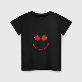 Детская футболка хлопок с принтом Добрая клубничная улыбка в Белгороде, 100% хлопок | круглый вырез горловины, полуприлегающий силуэт, длина до линии бедер | Тематика изображения на принте: 