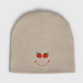 Мужская шапка демисезонная с принтом Добрая клубничная улыбка в Тюмени,  |  | Тематика изображения на принте: 