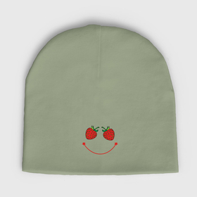 Мужская шапка демисезонная с принтом Саркастическая клубничная улыбка в Тюмени,  |  | Тематика изображения на принте: 