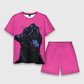 Мужской костюм с шортами 3D с принтом Пантера на розовом фоне в Курске,  |  | Тематика изображения на принте: 