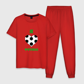 Мужская пижама хлопок с принтом Любитель футбола в Тюмени, 100% хлопок | брюки и футболка прямого кроя, без карманов, на брюках мягкая резинка на поясе и по низу штанин
 | 