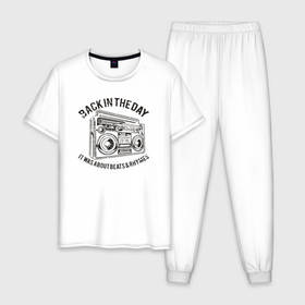 Мужская пижама хлопок с принтом Retro hip hop music , 100% хлопок | брюки и футболка прямого кроя, без карманов, на брюках мягкая резинка на поясе и по низу штанин
 | 